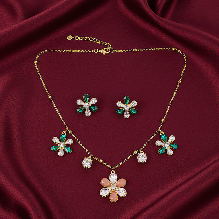 Tyaara Necklace Anti-Tarnish Multi Crystal Beads Choker Set With Earrings