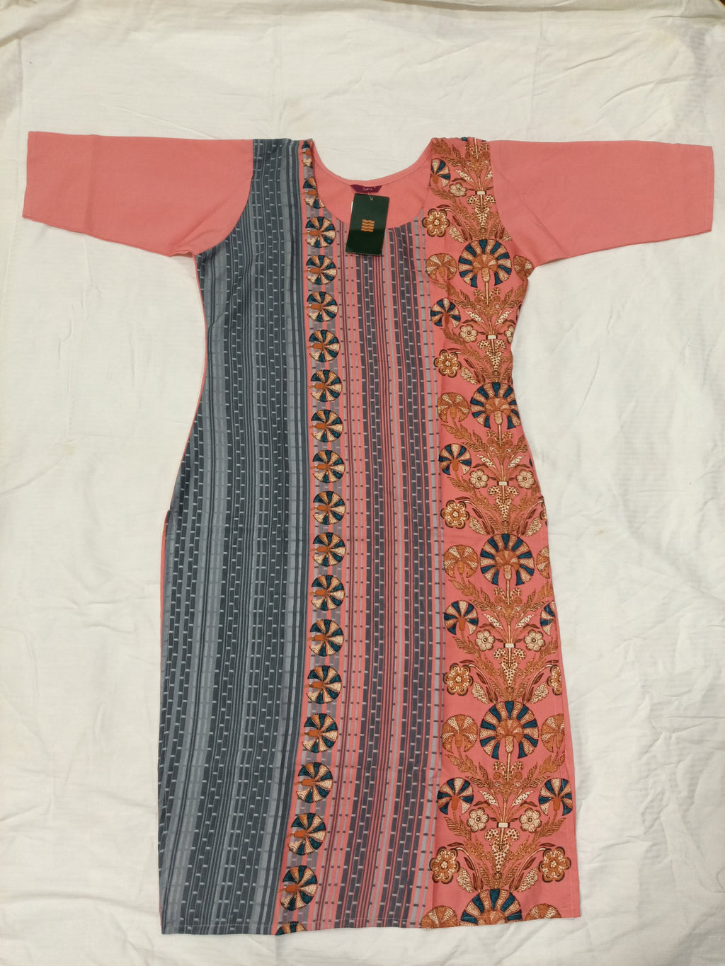 Crepe Fabric Printed Kurti for Women Round Neck, Knee length (Only Kurti)