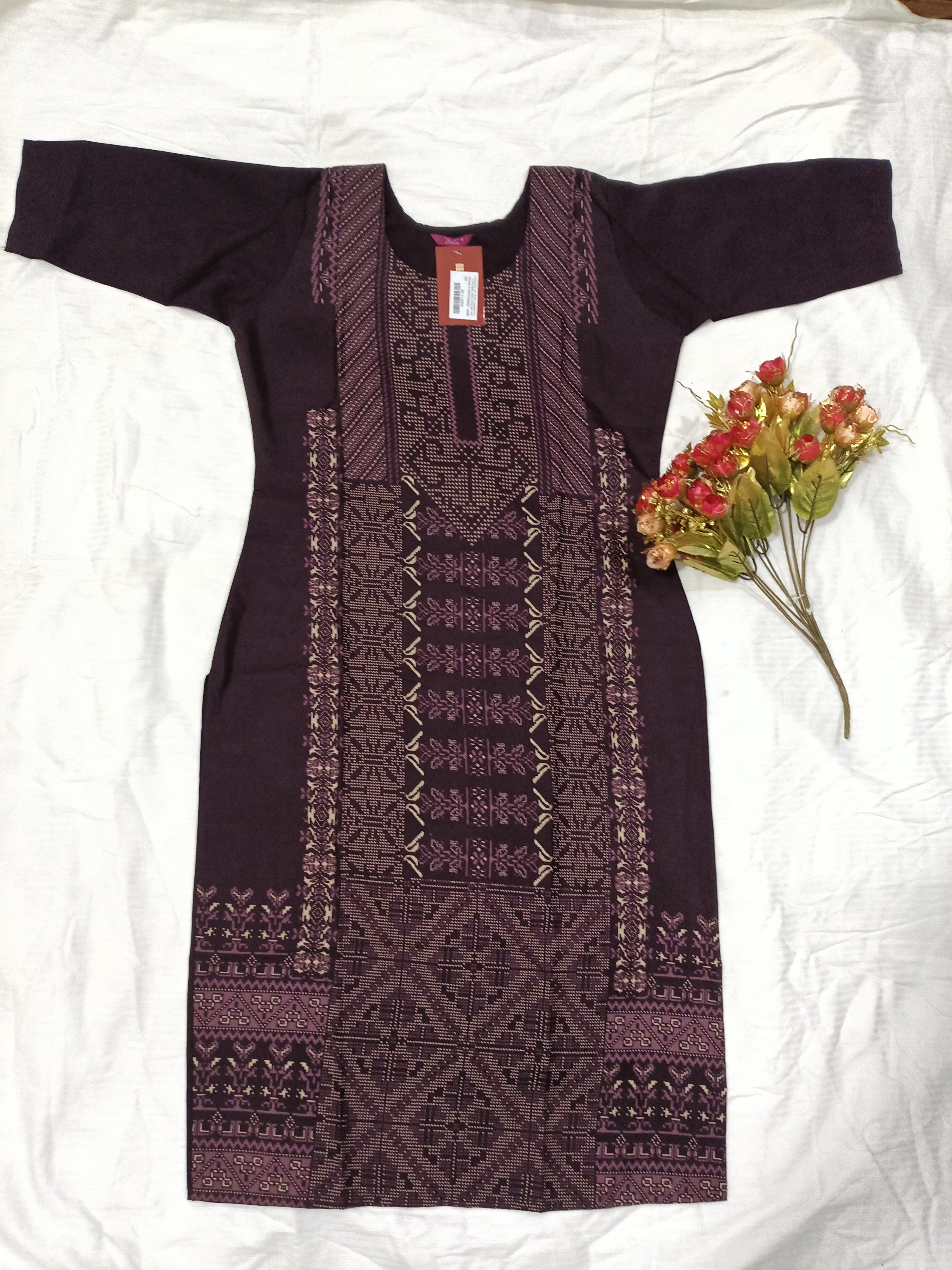 Crepe Fabric Printed Kurti for Women Round Neck, Knee length (Only Kurti)