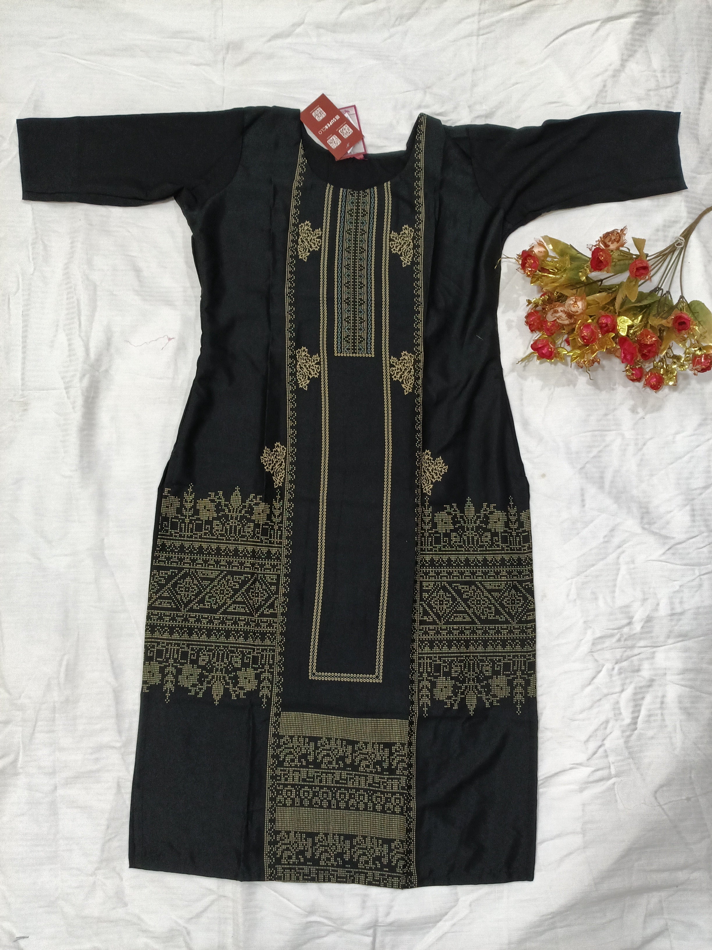 Crepe Fabric Printed Kurti for Women Round Neck, Knee length (Only Kurti)