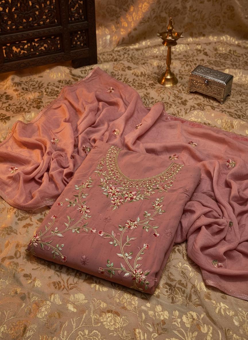 Beautiful Salwar Suit and Dupatta set in elegant setting